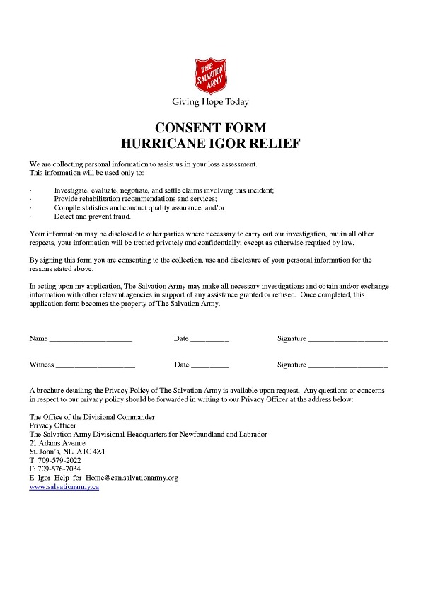 The Salvation Army in Canada Igor Assistance Consent Form 1